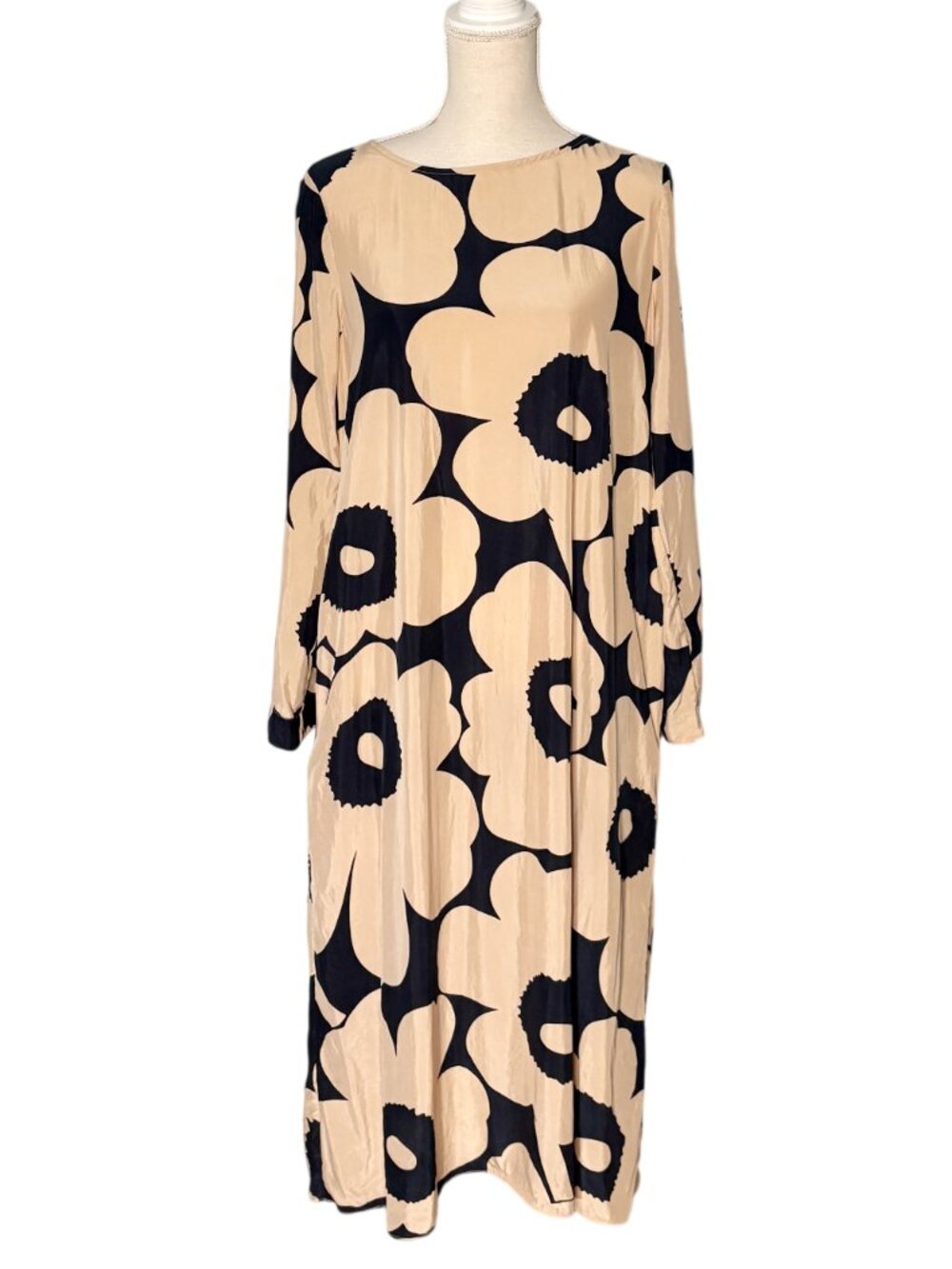Marimekko Tyväri Unikko Dress large floral print size 38 S M long sleeve no belt